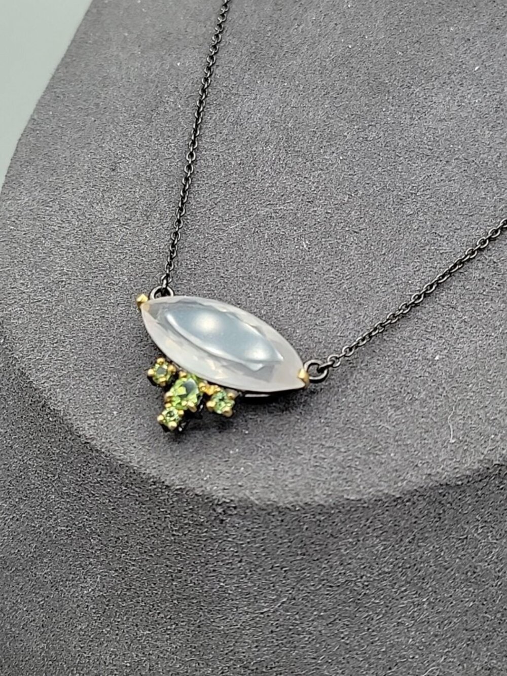 10ct Rose Quartz Peridot Sterling Silver Pendant Necklace 20" 925 Chain Stunning - Picture 8 of 16